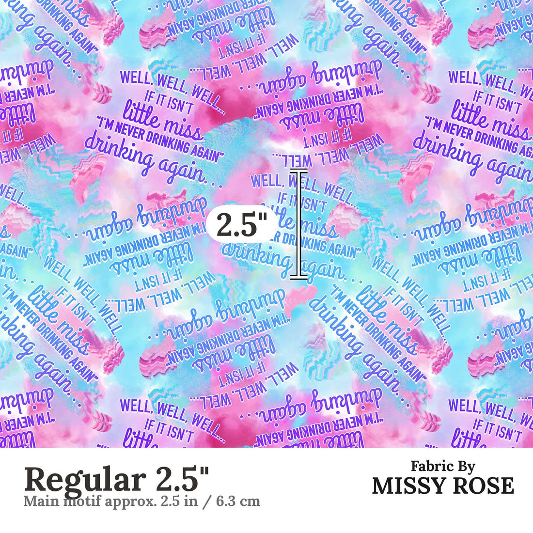 Design 979 Drinking Fabric Regular 2.5 inch print scale guide | Fabric by Missy Rose