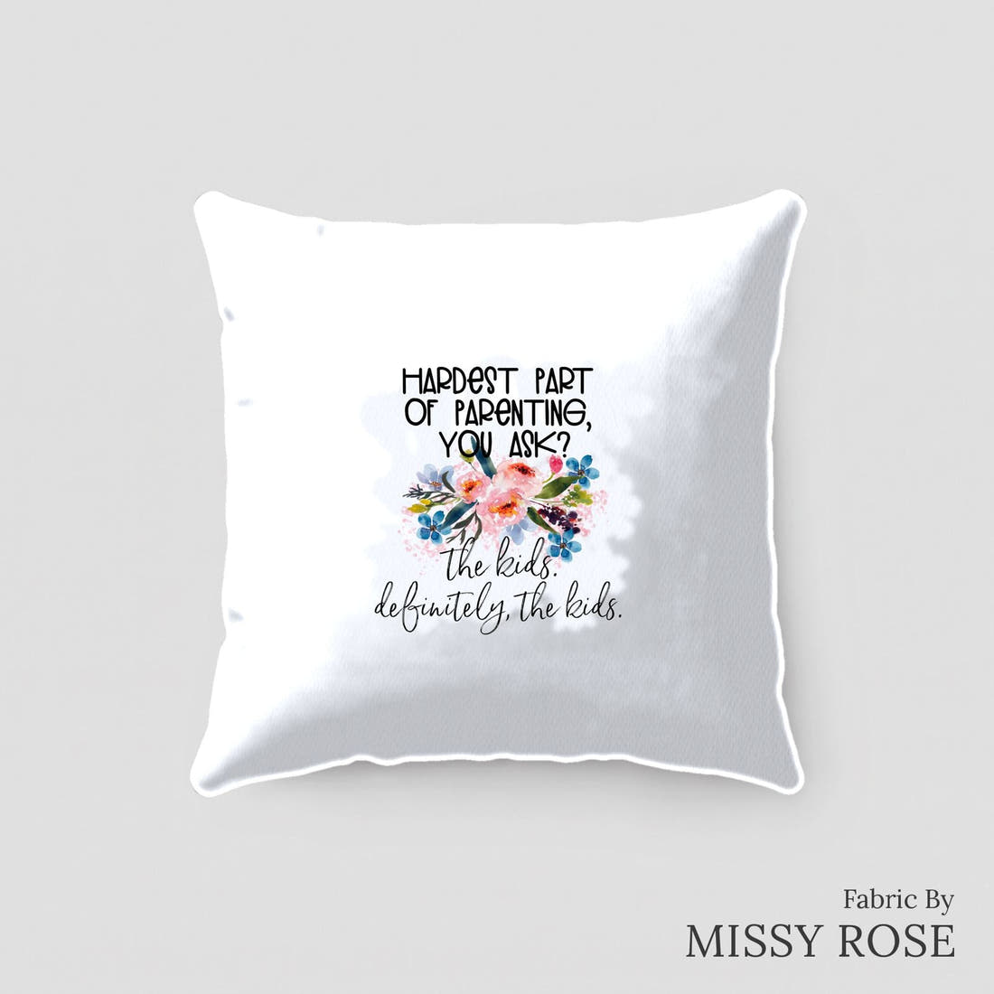 Design 98 Parenting Panel sewn into a cushion – see how the panel looks made up | Fabric by Missy Rose