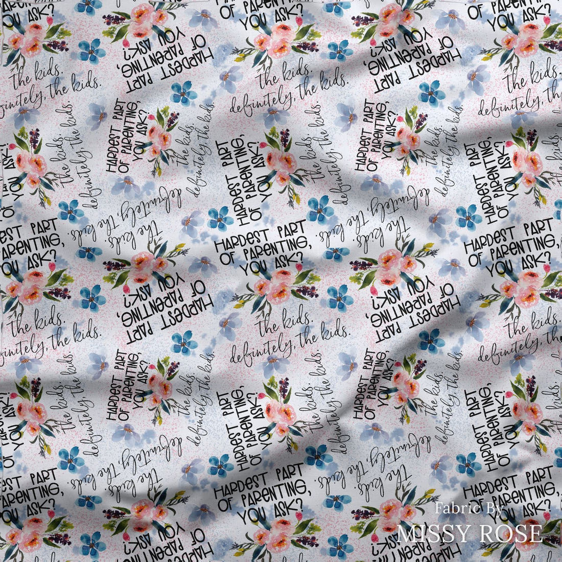 Design 98 Parenting Fabric draped fabric mockup – custom printed fabric by the metre | Fabric by Missy Rose