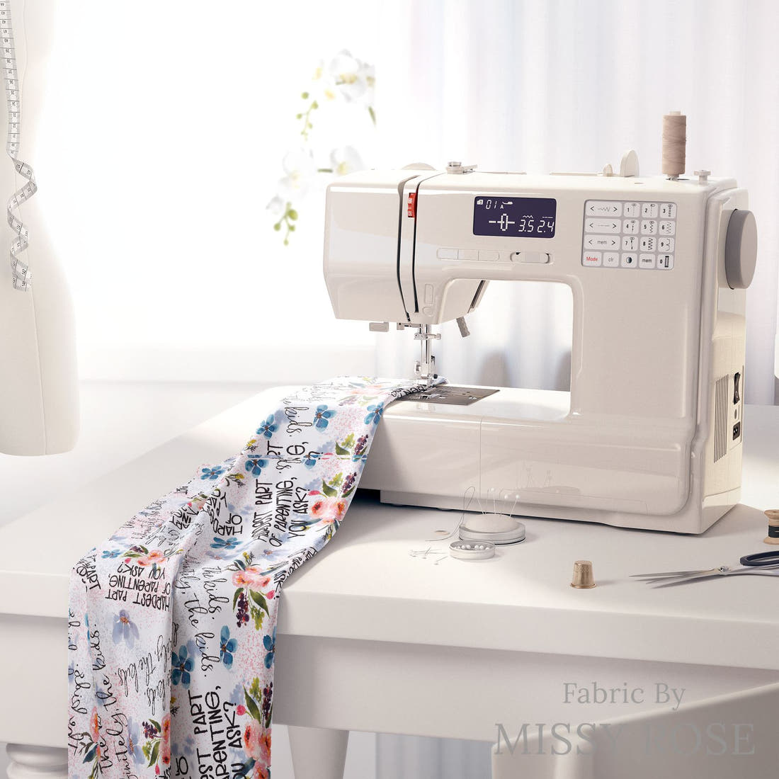 Design 98 Parenting Fabric on a sewing machine – premium fabric for sewing projects | Fabric by Missy Rose