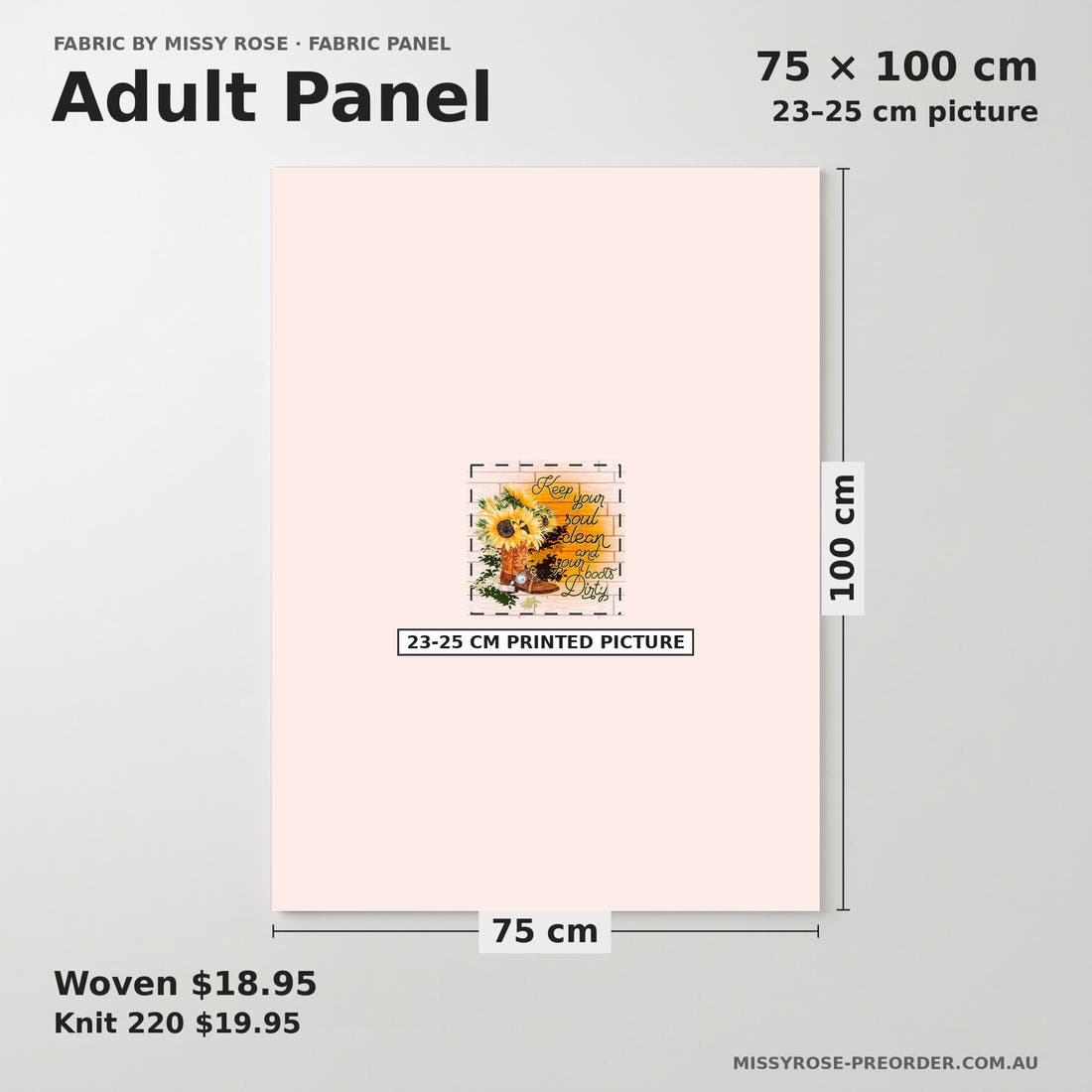 Design 980 Sunflower Cowgirl Panel adult panel sizing – 23–25 cm printed picture on 75 × 100 cm fabric | Fabric by Missy Rose