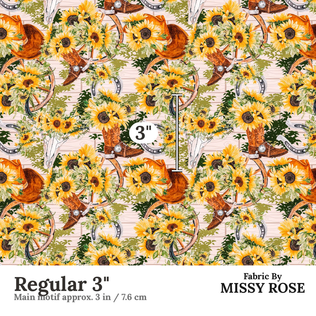 Design 980 Sunflower Cowgirl Fabric Regular 3 inch print scale guide | Fabric by Missy Rose