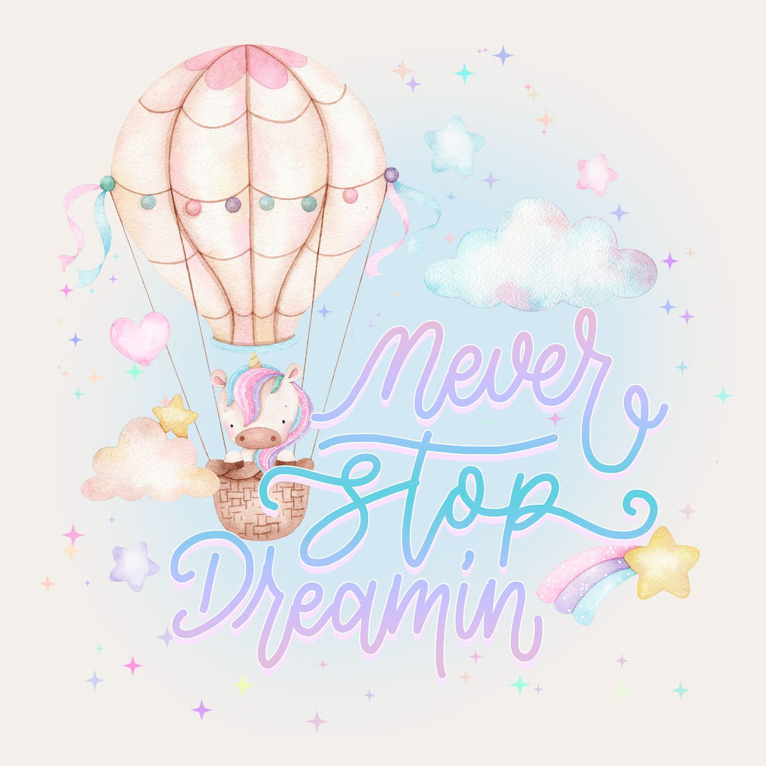 Design 981 Unicorn Air Balloon Panel – full artwork close-up of the printed picture | Fabric by Missy Rose