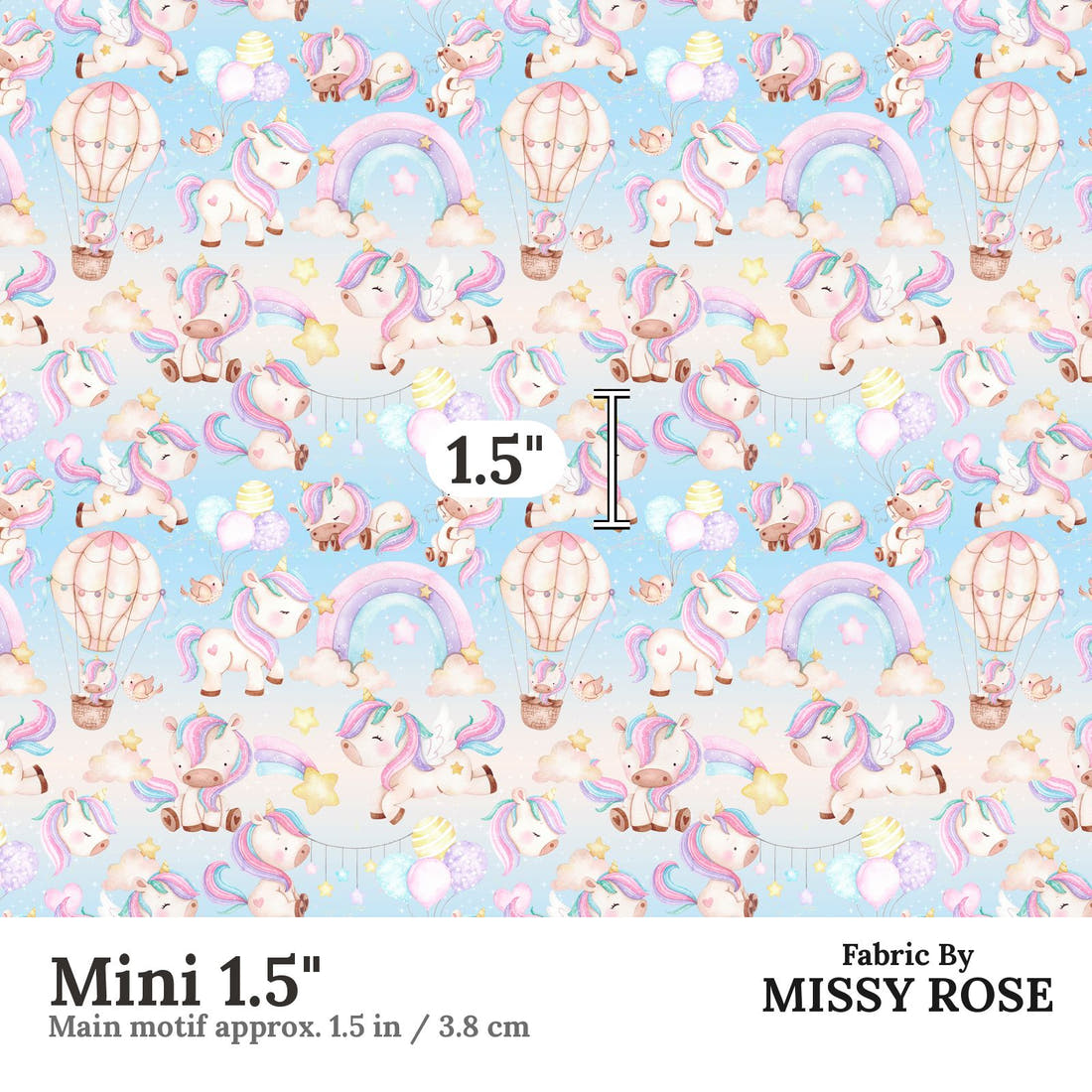 Design 981 Unicorn Air Balloon Fabric Mini 1.5 inch print scale guide | Fabric by Missy Rose