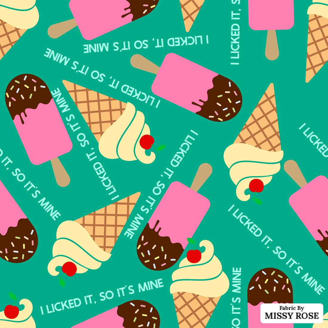 Design 982 Ice Cream Fabric – flat view of the print, zoom in for detail | Fabric by Missy Rose