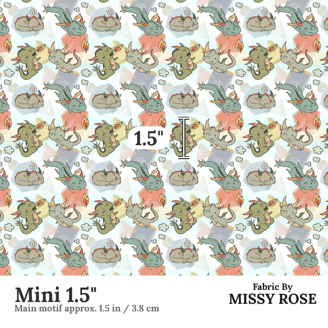 Design 983 Little Dragons Fabric Mini 1.5 inch print scale guide | Fabric by Missy Rose