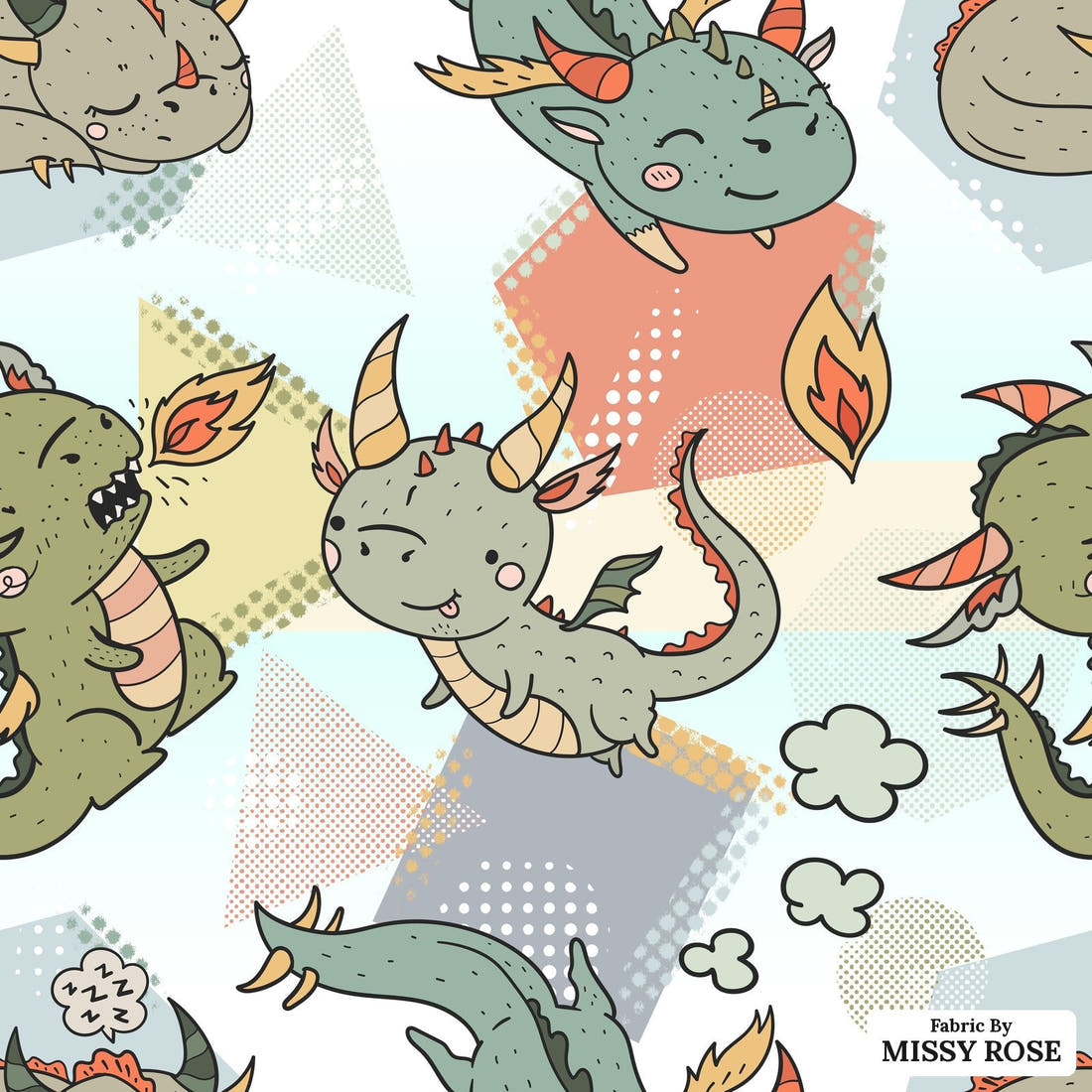 Design 983 Little Dragons Fabric – flat view of the print, zoom in for detail | Fabric by Missy Rose