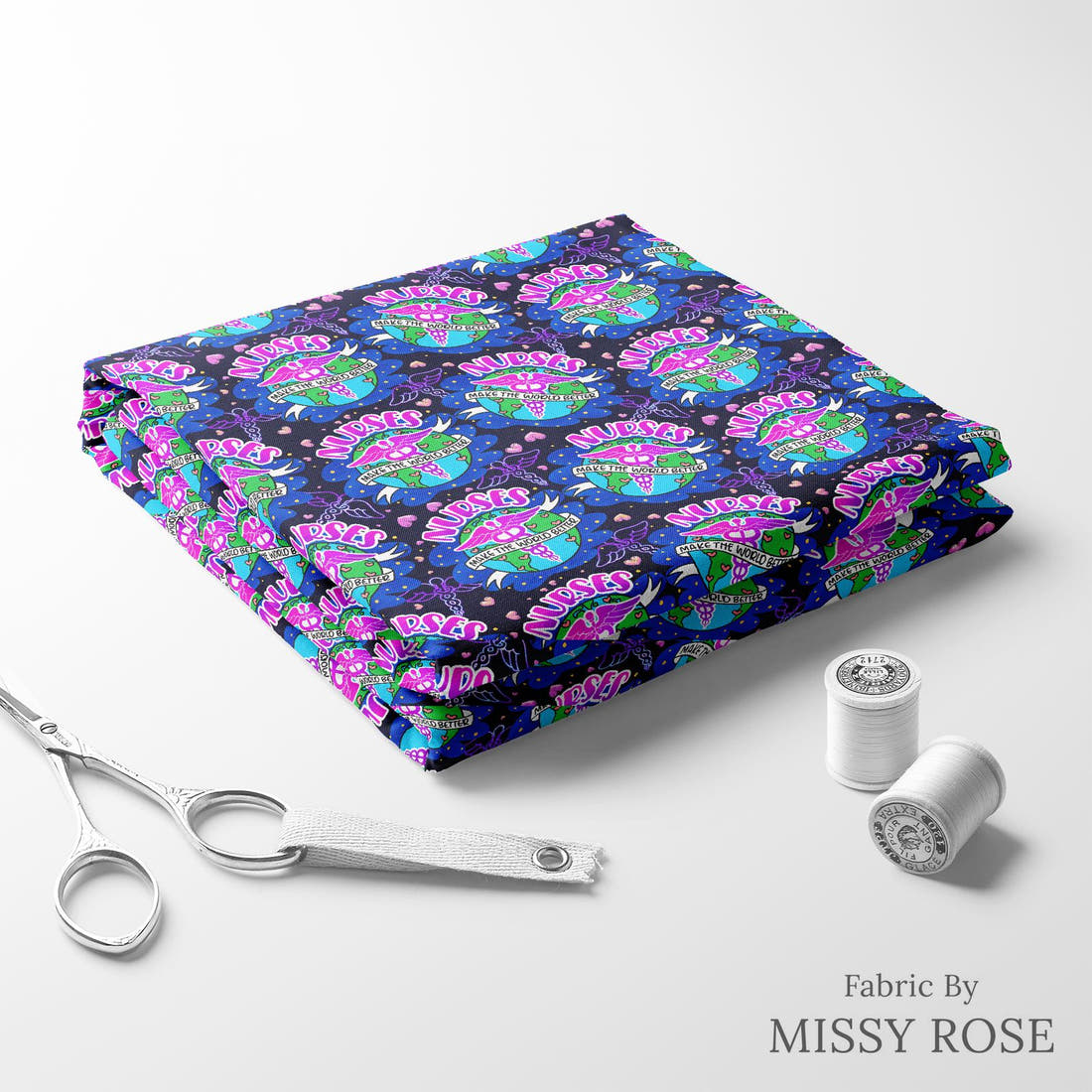 Design 984 Nurses Fabric folded fabric stack with matching thread – pre-order fabric Australia | Fabric by Missy Rose