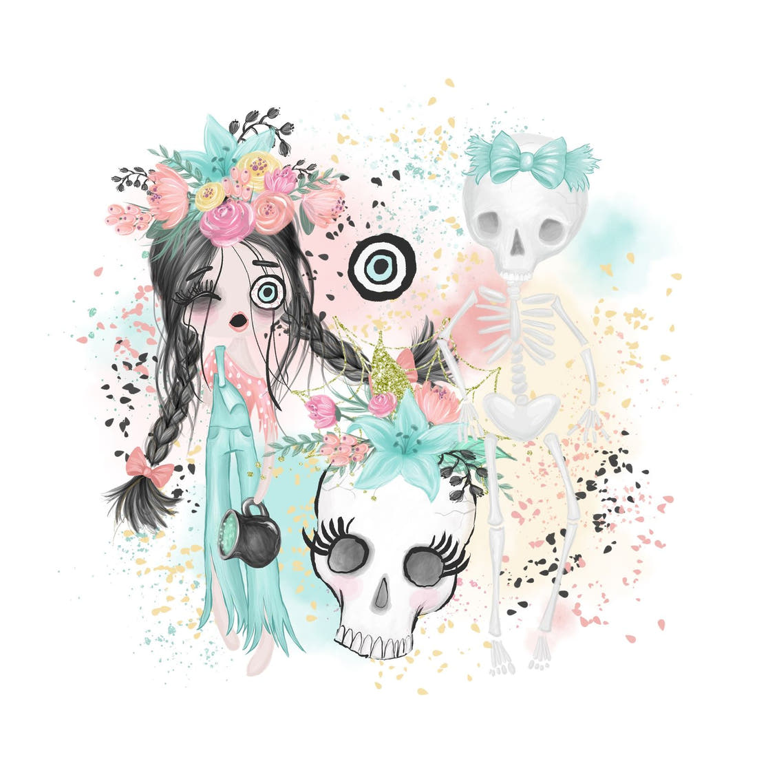 Design 986 Zombie Girl Panel – full artwork close-up of the printed picture | Fabric by Missy Rose