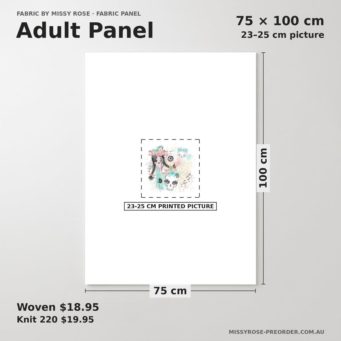 Design 986 Zombie Girl Panel adult panel sizing – 23–25 cm printed picture on 75 × 100 cm fabric | Fabric by Missy Rose