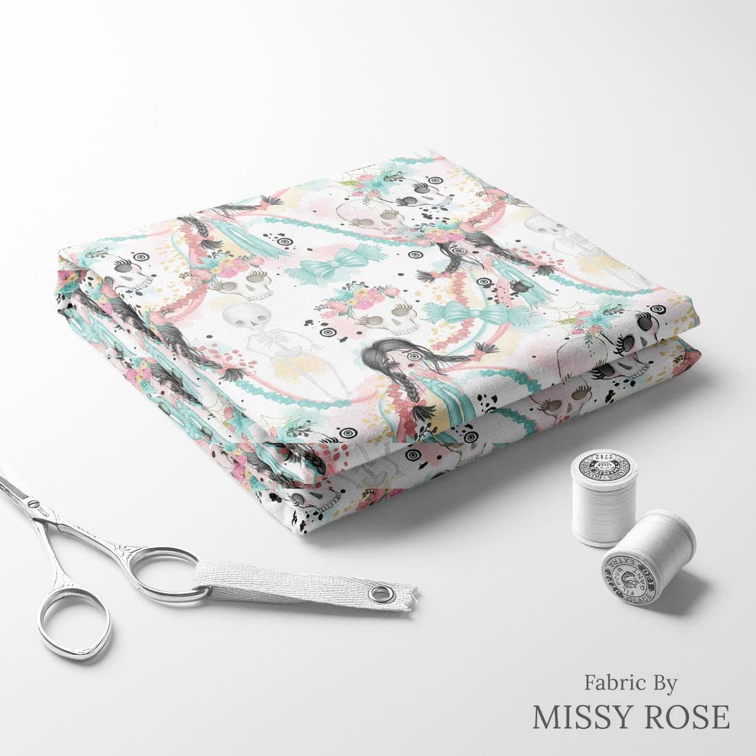 Design 986 Zombie Girl Fabric folded fabric stack with matching thread – pre-order fabric Australia | Fabric by Missy Rose