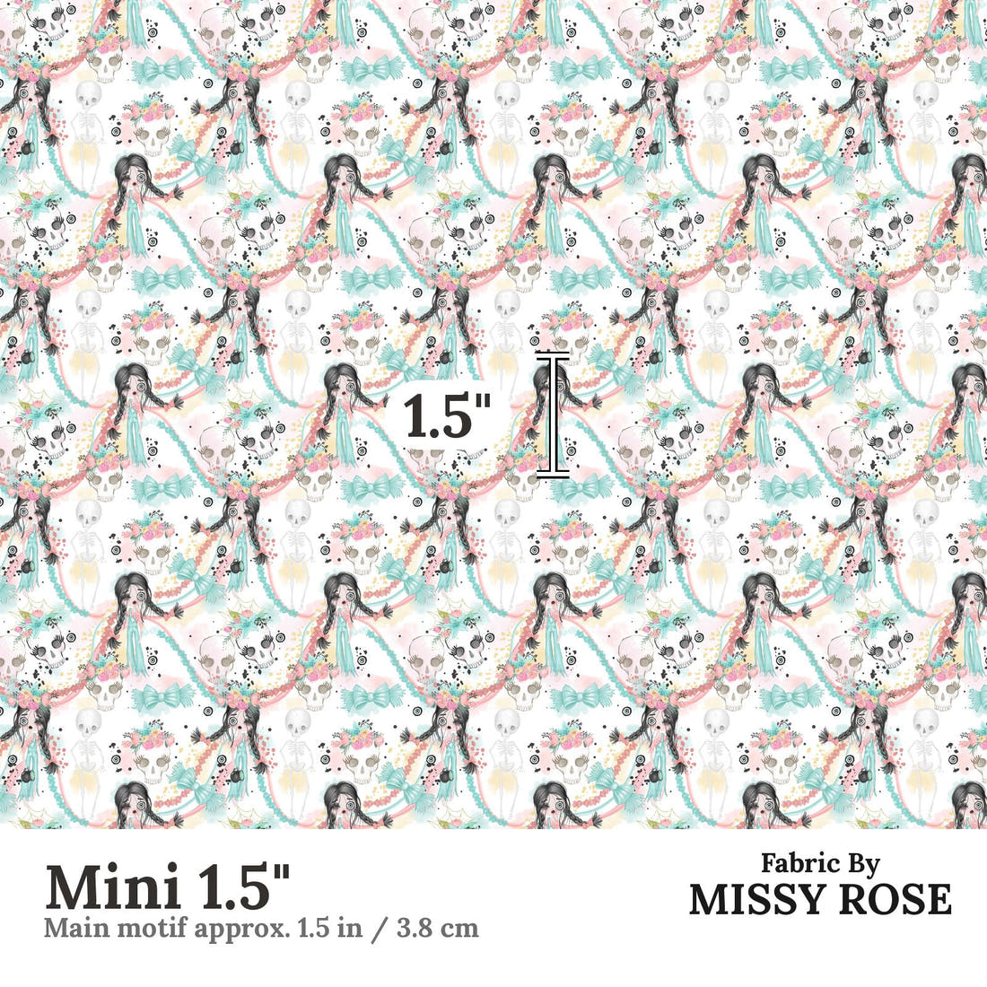 Design 986 Zombie Girl Fabric Mini 1.5 inch print scale guide | Fabric by Missy Rose