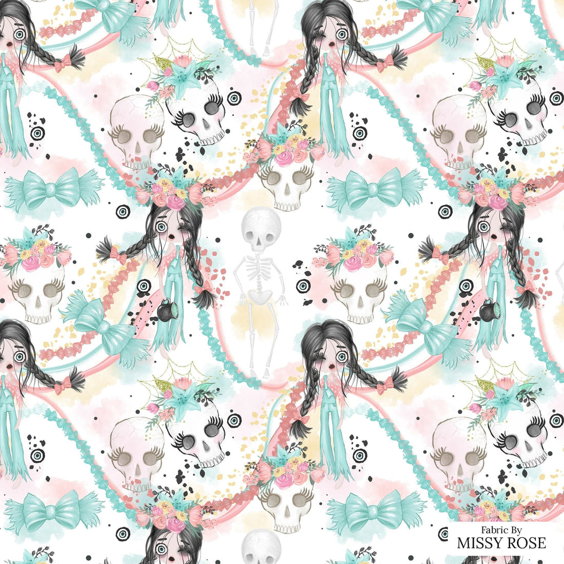 Design 986 Zombie Girl Fabric – flat view of the print, zoom in for detail | Fabric by Missy Rose