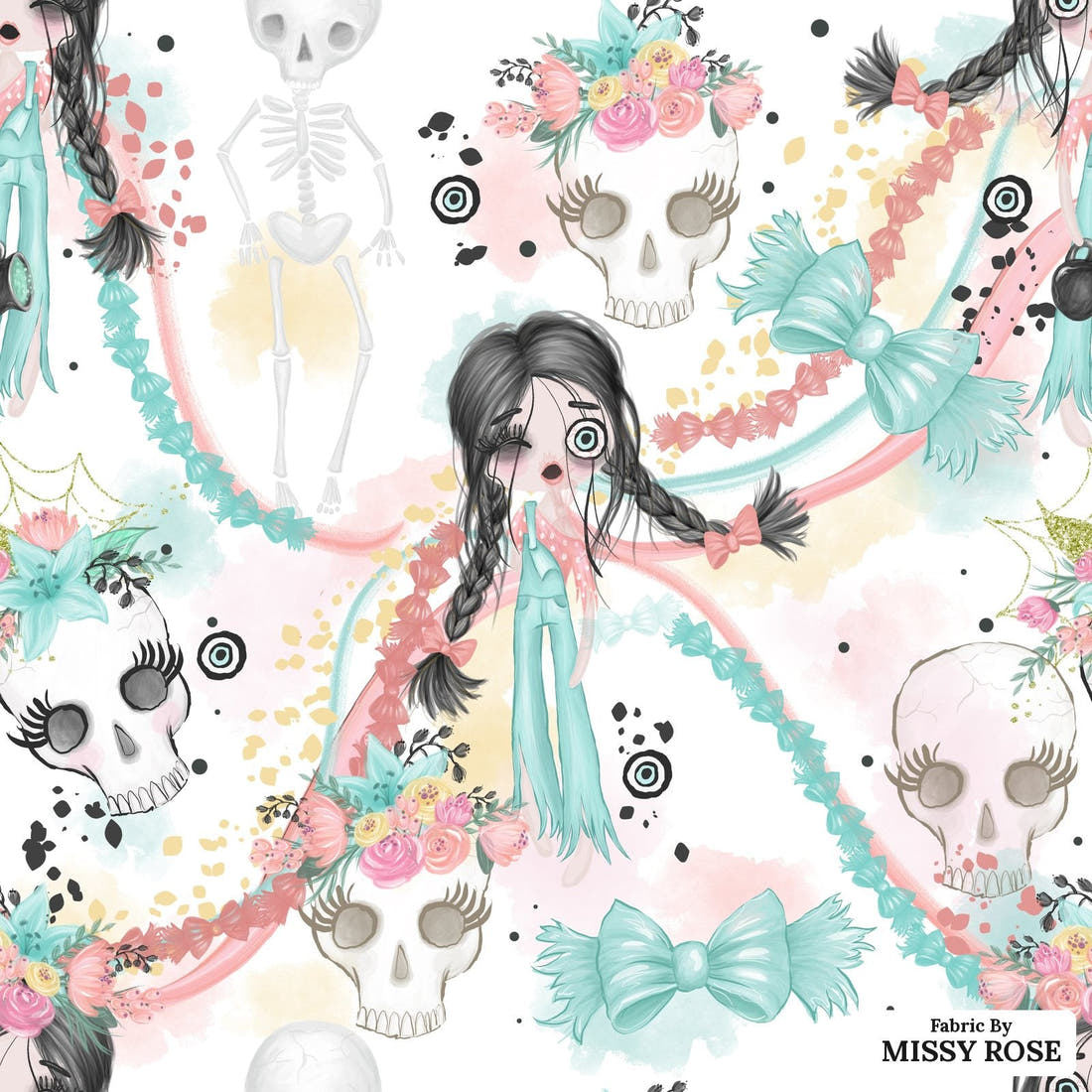 Design 986 Zombie Girl Fabric – flat view of the print, zoom in for detail | Fabric by Missy Rose