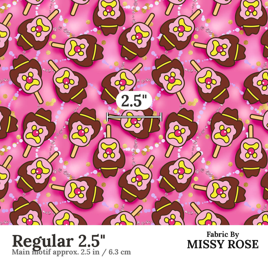 Design 987 Hot Pink Ice Cream Fabric Regular 2.5 inch print scale guide | Fabric by Missy Rose