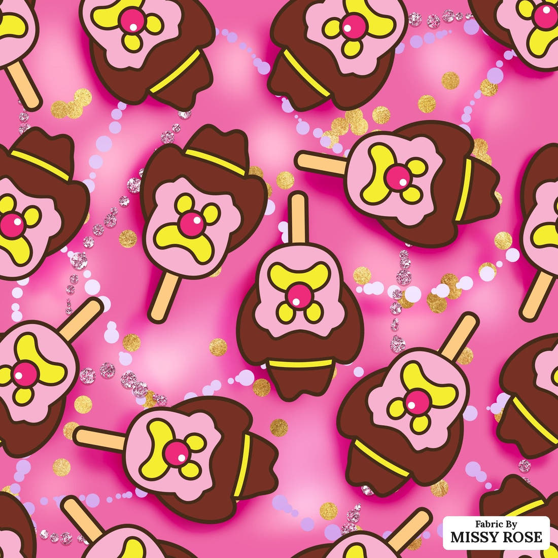 Design 987 Hot Pink Ice Cream Fabric – flat view of the print, zoom in for detail | Fabric by Missy Rose
