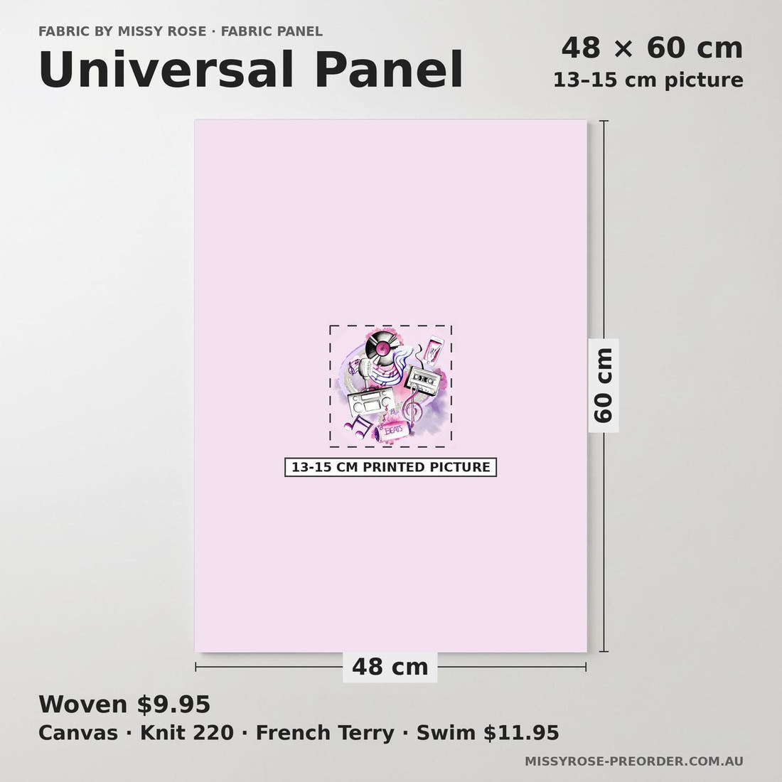 Design 989 Purple Music Panel universal panel sizing – 13–15 cm printed picture on 48 × 60 cm fabric | Fabric by Missy Rose