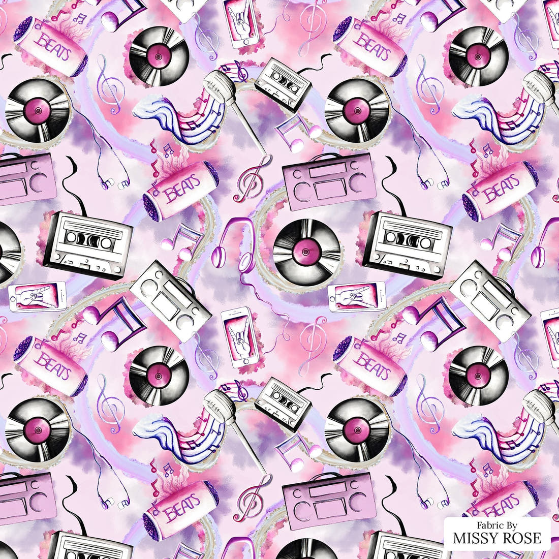 Design 989 Purple Music Fabric – flat view of the print, zoom in for detail | Fabric by Missy Rose