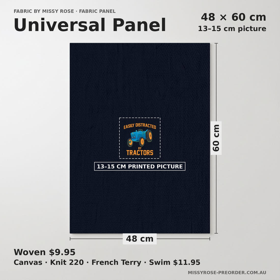 Design 99 Tractor Panel universal panel sizing – 13–15 cm printed picture on 48 × 60 cm fabric | Fabric by Missy Rose