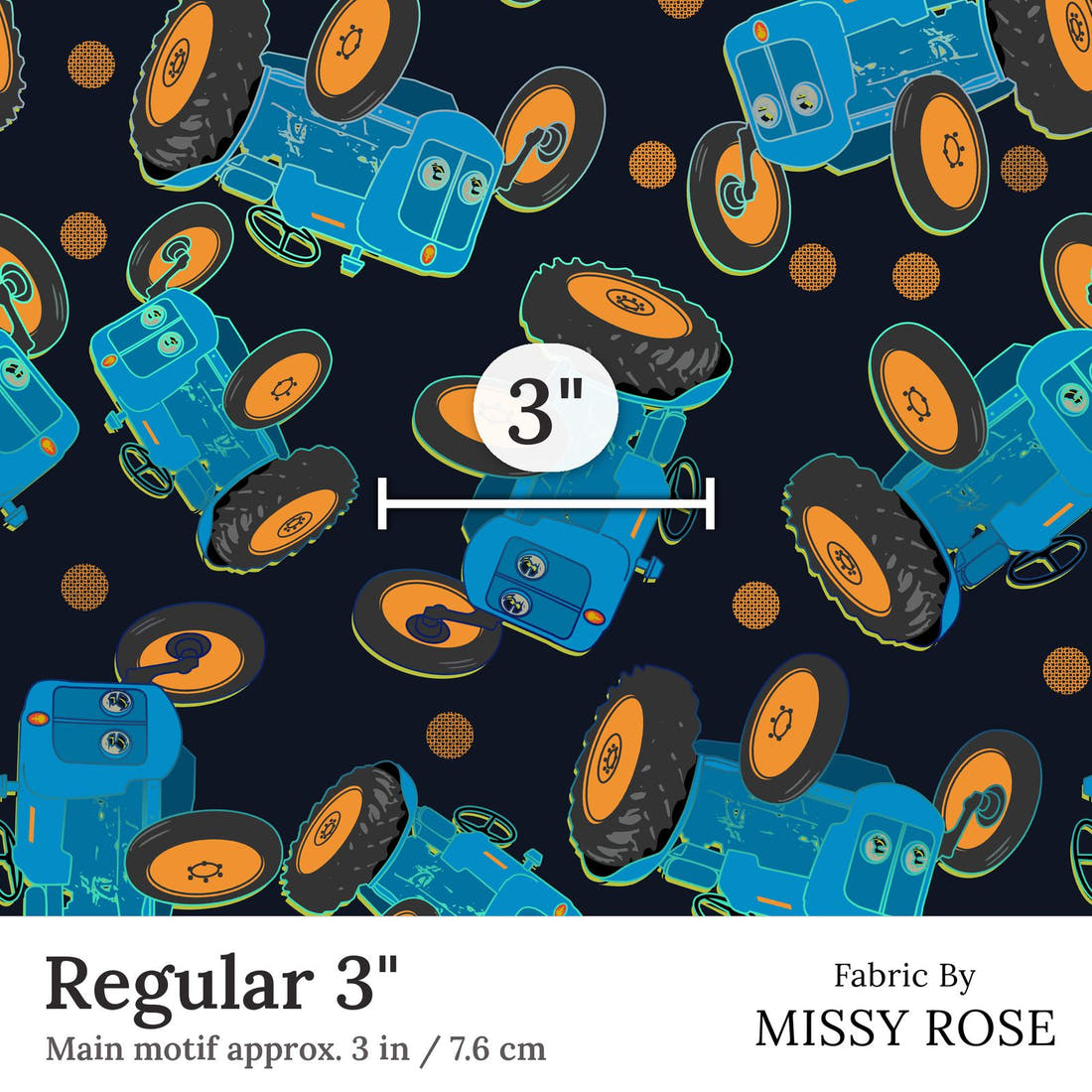 Design 99 Tractor Fabric Regular 3 inch print scale guide | Fabric by Missy Rose