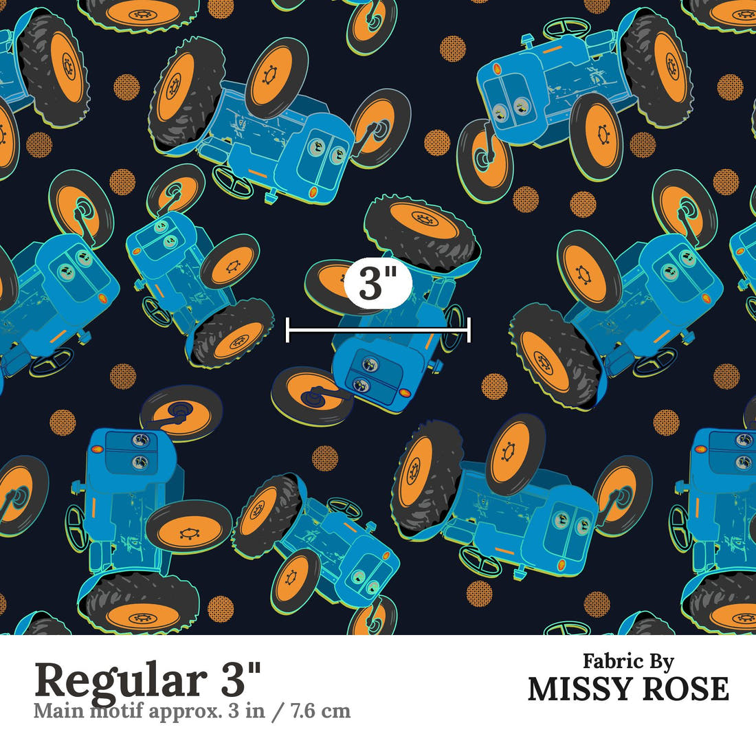 Design 99 Tractor Fabric Regular 3" - print scale | Fabric by Missy Rose