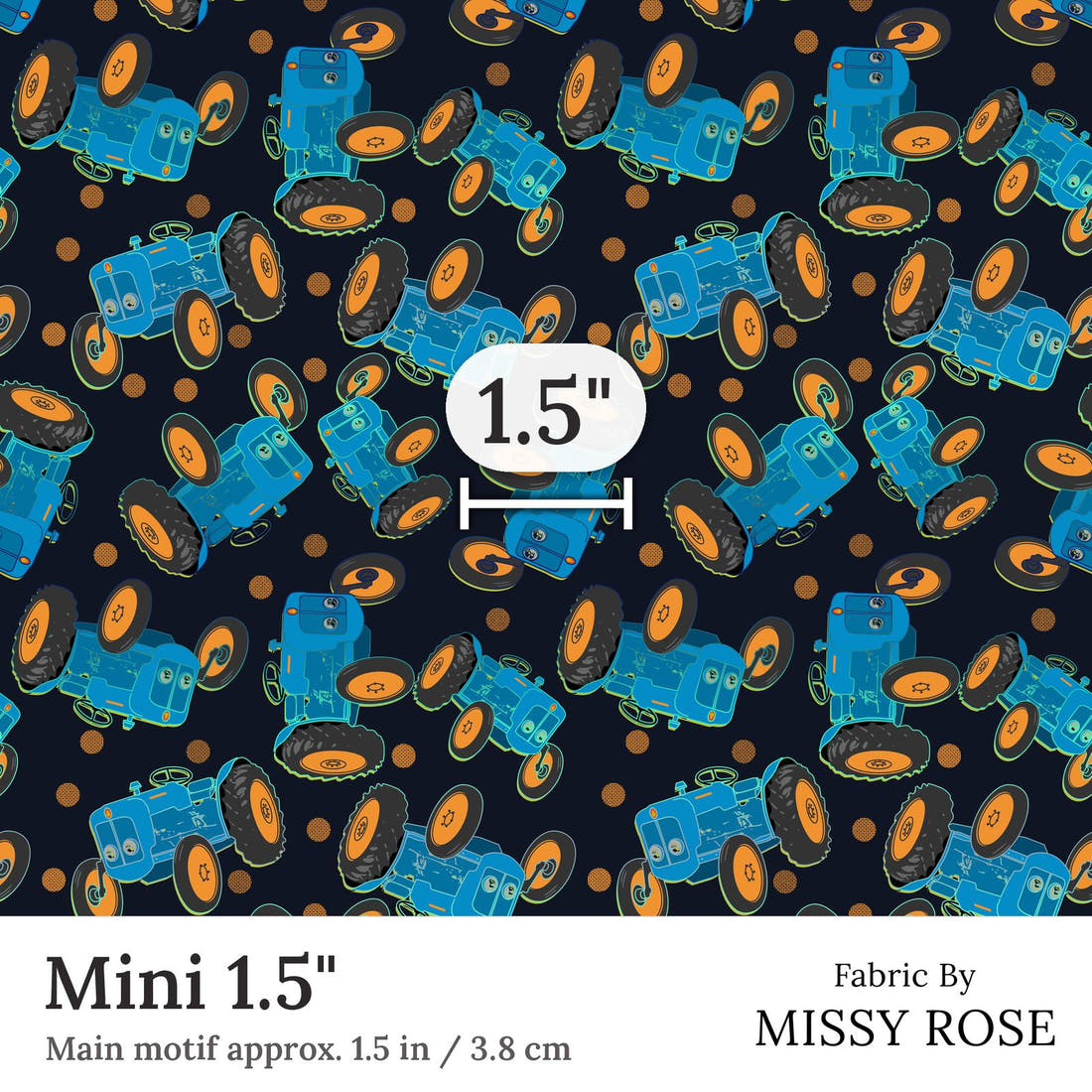 Design 99 Tractor Fabric Mini 1.5 inch print scale guide | Fabric by Missy Rose