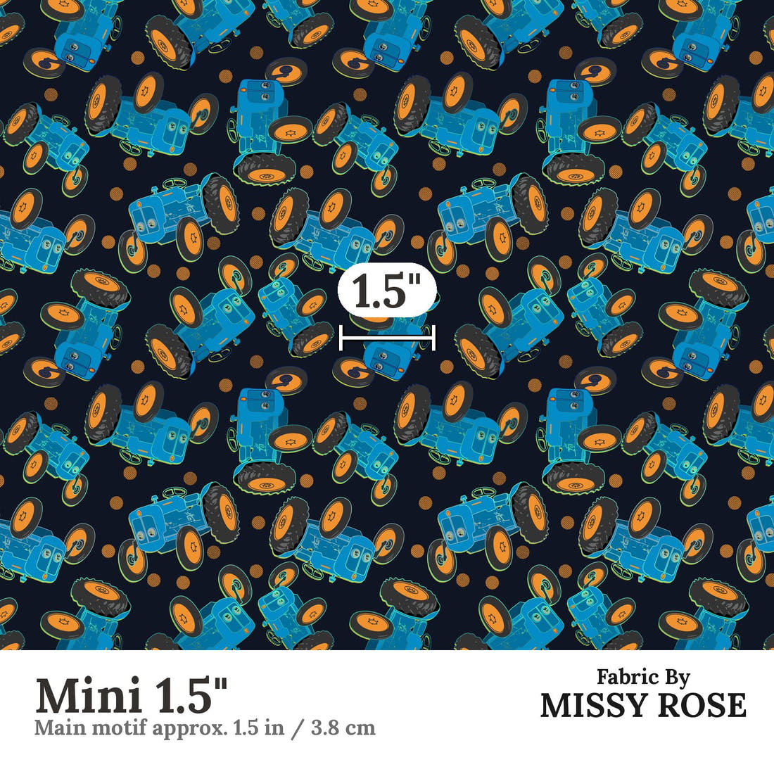 Design 99 Tractor Fabric Mini 1.5" - print scale | Fabric by Missy Rose