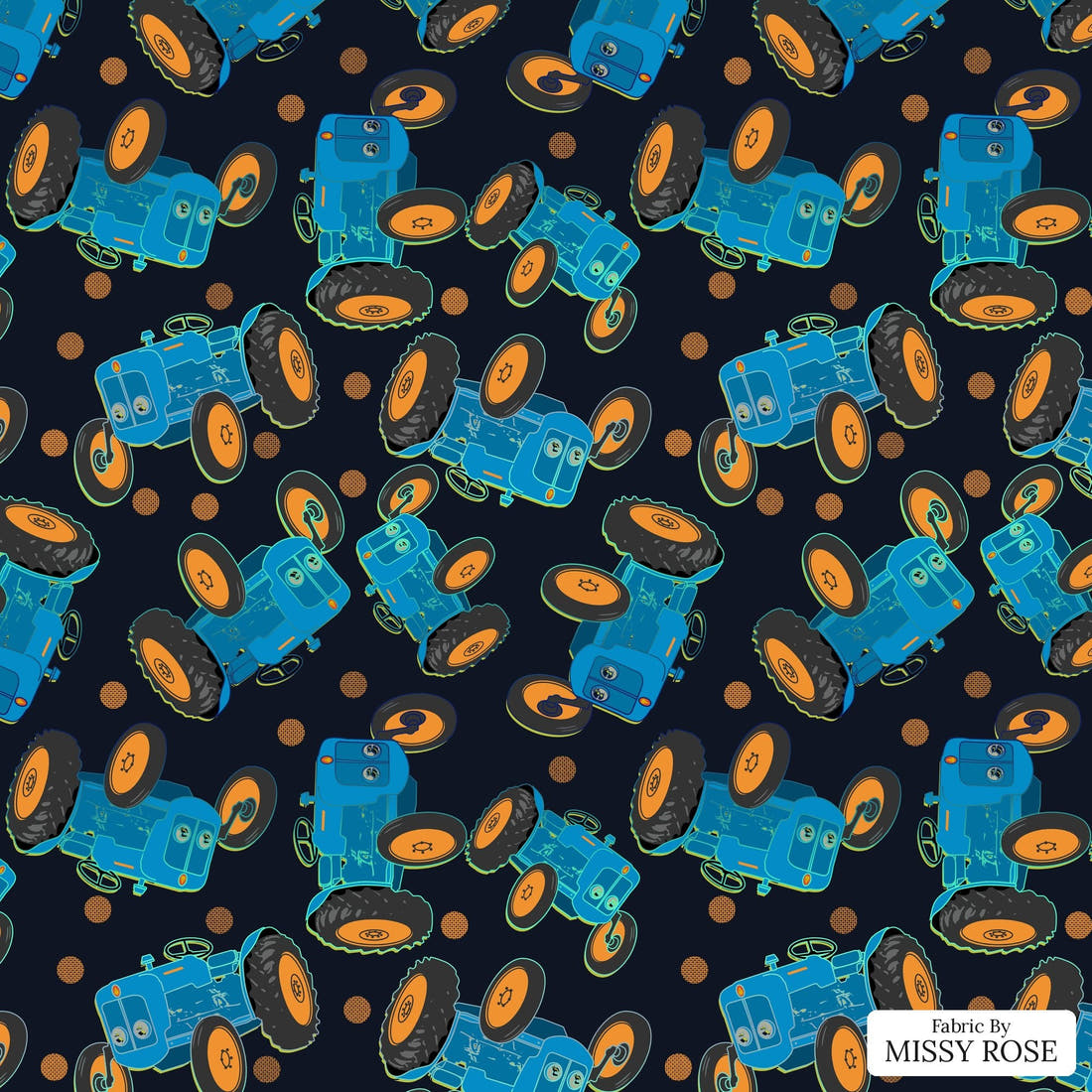 Design 99 Tractor Fabric - flat view of the print, zoom in for detail | Fabric by Missy Rose