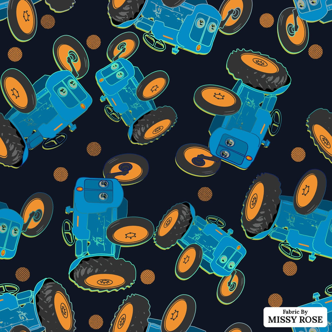 Design 99 Tractor Fabric - flat view of the print, zoom in for detail | Fabric by Missy Rose