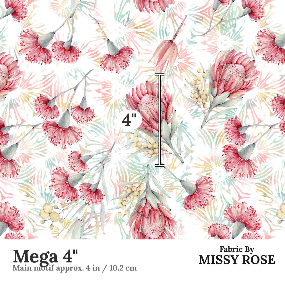 Design 990 Australian Floral Fabric Mega 4 inch print scale guide | Fabric by Missy Rose