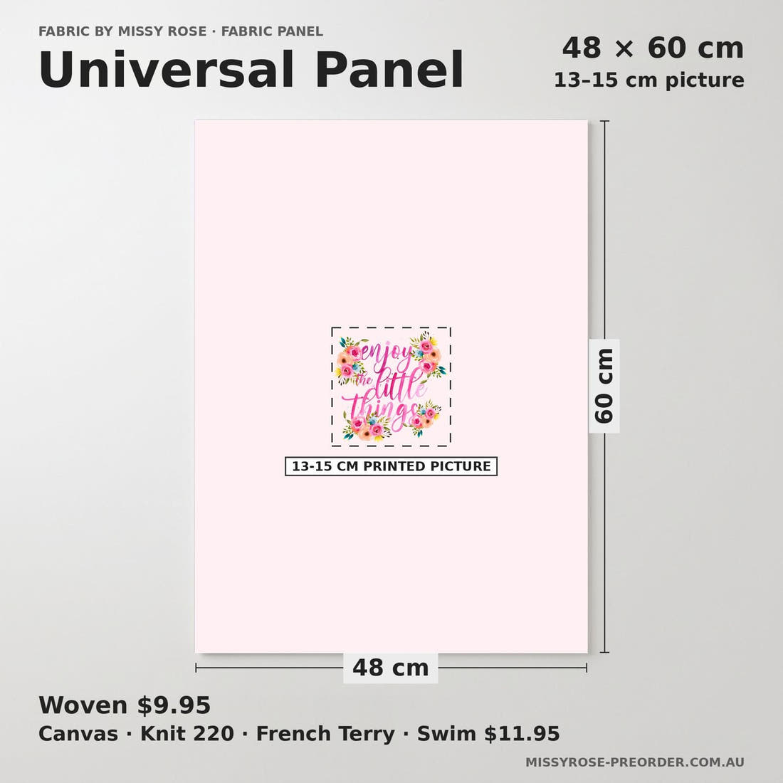 Design 991 Pink Floral Panel universal panel sizing – 13–15 cm printed picture on 48 × 60 cm fabric | Fabric by Missy Rose