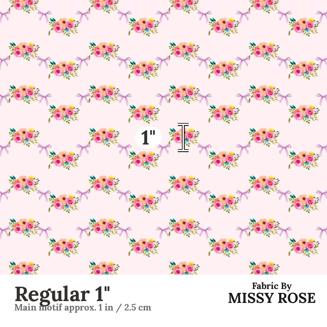 Design 991 Pink Floral Fabric Regular 1 inch print scale guide | Fabric by Missy Rose