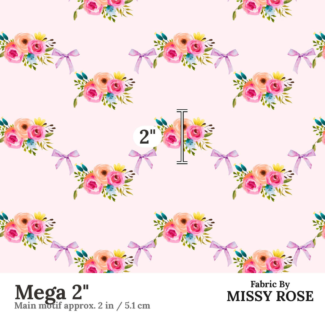Design 991 Pink Floral Fabric Mega 2 inch print scale guide | Fabric by Missy Rose
