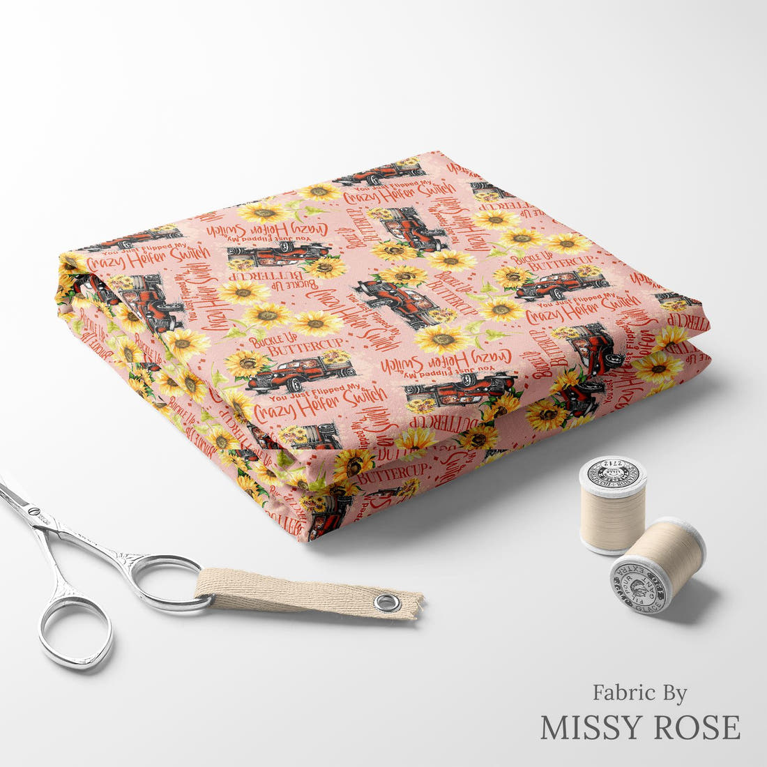 Design 992 Buttercup Fabric folded fabric stack with matching thread – pre-order fabric Australia | Fabric by Missy Rose
