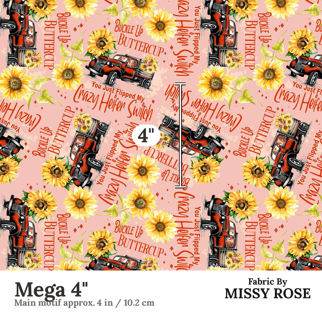 Design 992 Buttercup Fabric Mega 4 inch print scale guide | Fabric by Missy Rose