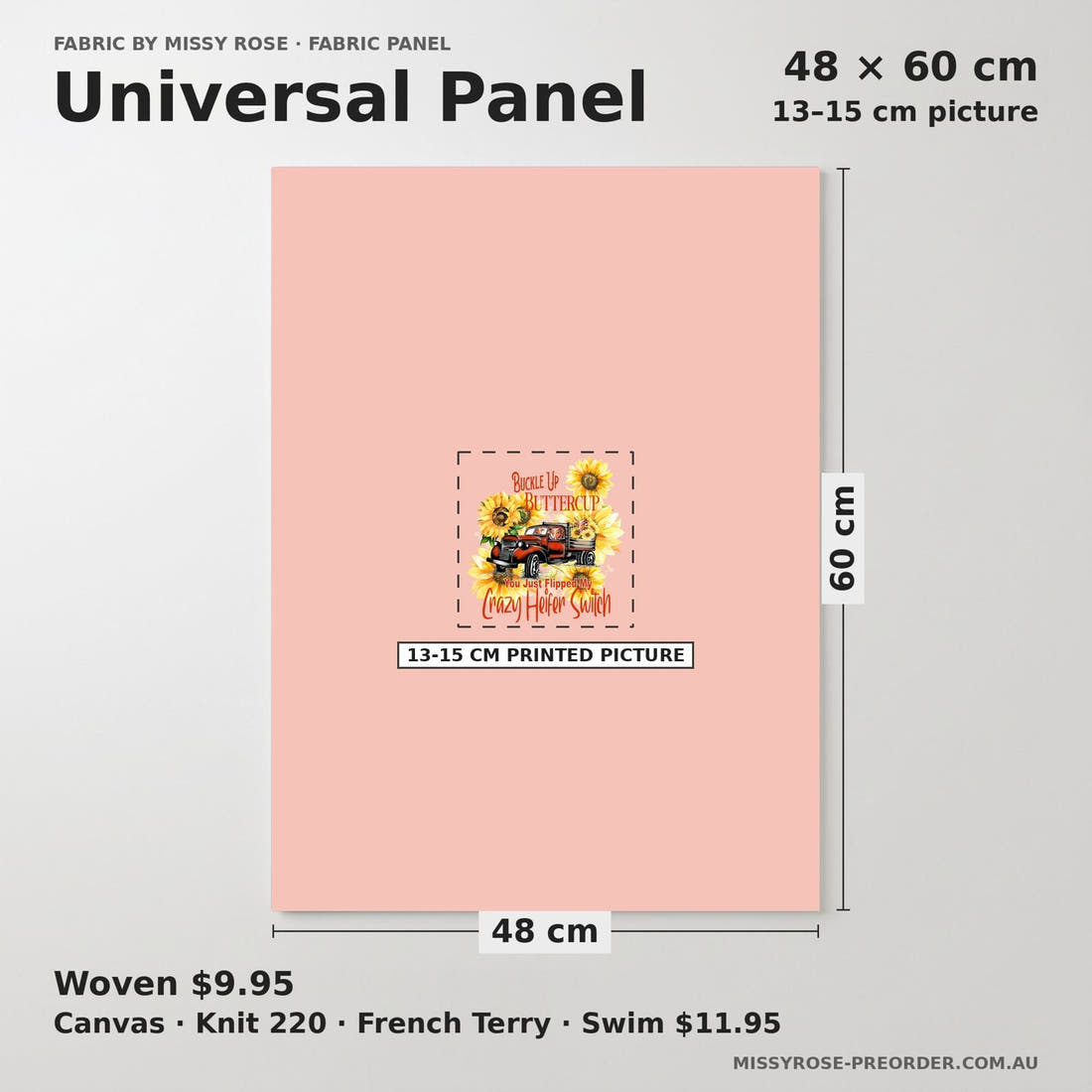 Design 992 Buttercup Panel universal panel sizing – 13–15 cm printed picture on 48 × 60 cm fabric | Fabric by Missy Rose