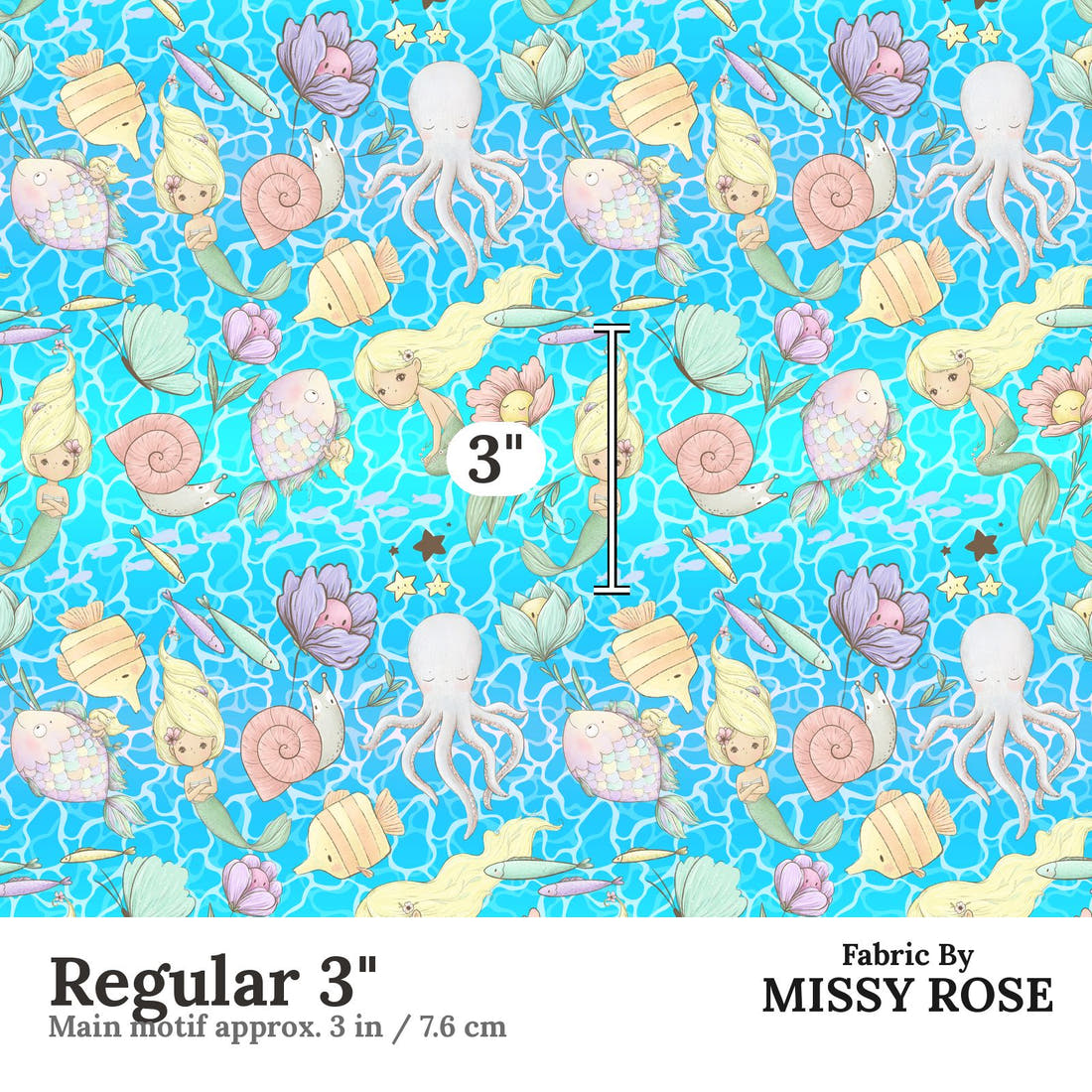 Design 993 Blonde Mermaid Fabric Regular 3 inch print scale guide | Fabric by Missy Rose