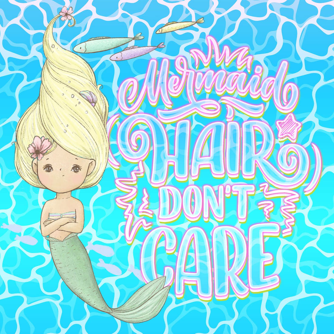 Design 993 Blonde Mermaid Panel – full artwork close-up of the printed picture | Fabric by Missy Rose