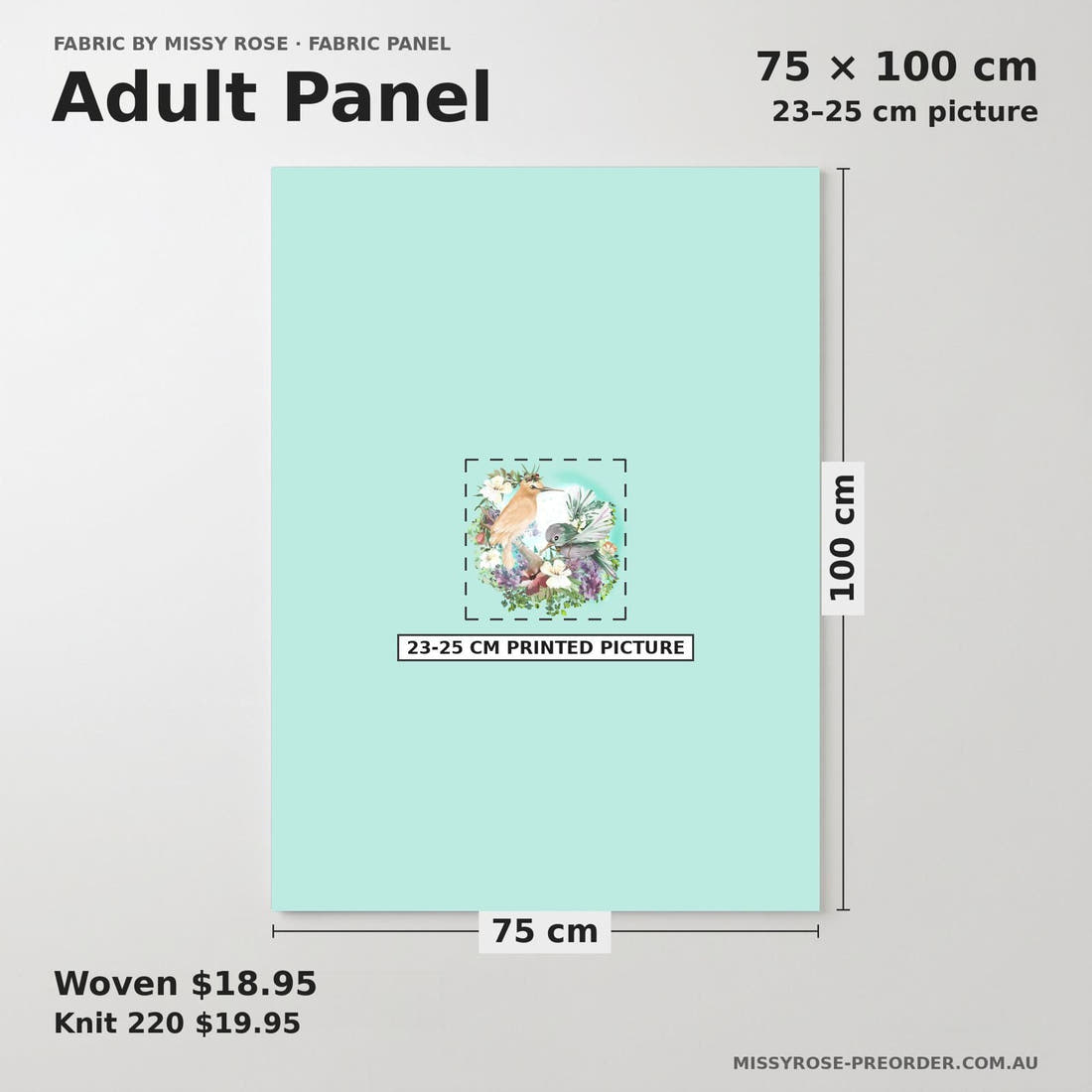 Design 994 Whimsical Birds Panel adult panel sizing – 23–25 cm printed picture on 75 × 100 cm fabric | Fabric by Missy Rose