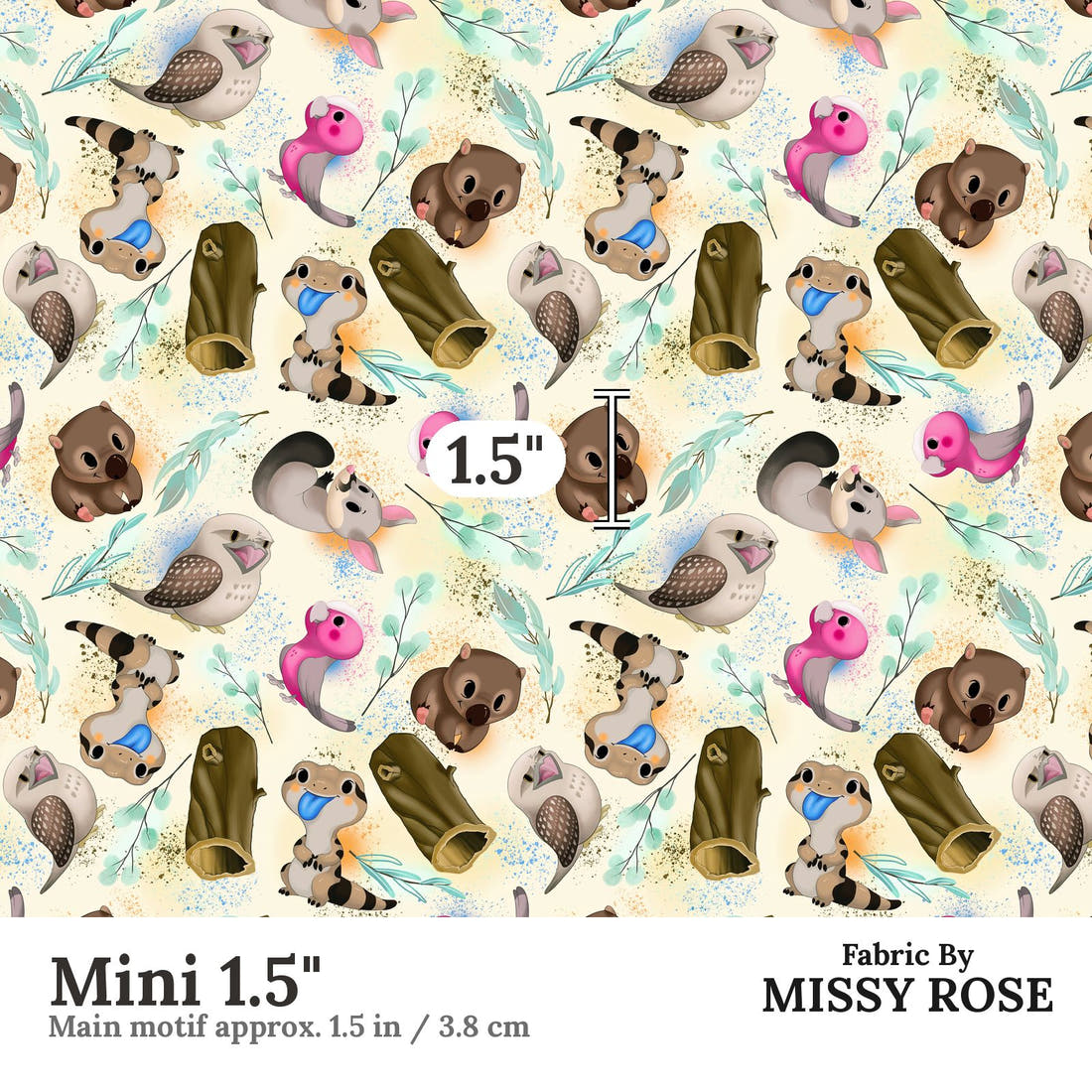 Design 995 Yellow Australian Animals Fabric Mini 1.5 inch print scale guide | Fabric by Missy Rose