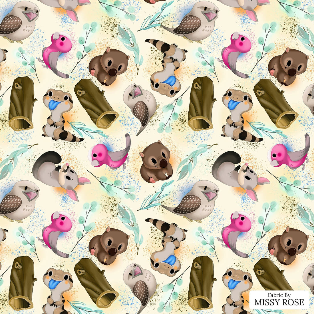 Design 995 Yellow Australian Animals Fabric – flat view of the print, zoom in for detail | Fabric by Missy Rose