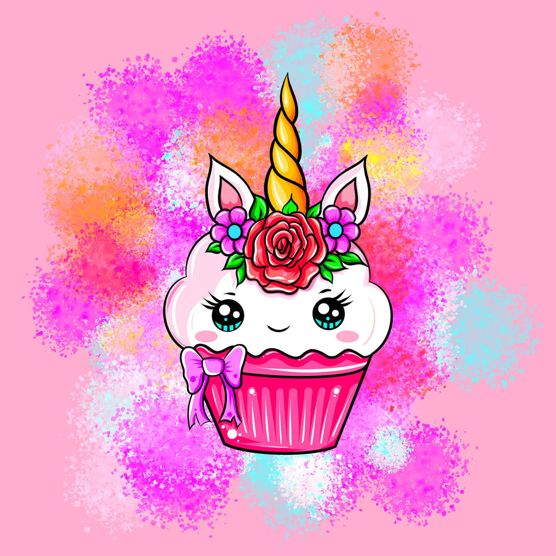 Design 997 Unicorn Cupcake Panel – full artwork close-up of the printed picture | Fabric by Missy Rose