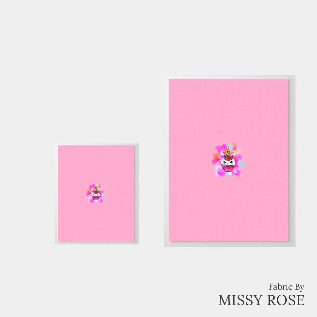 Design 997 Unicorn Cupcake Panel – universal and adult panel sizes side by side | Fabric by Missy Rose