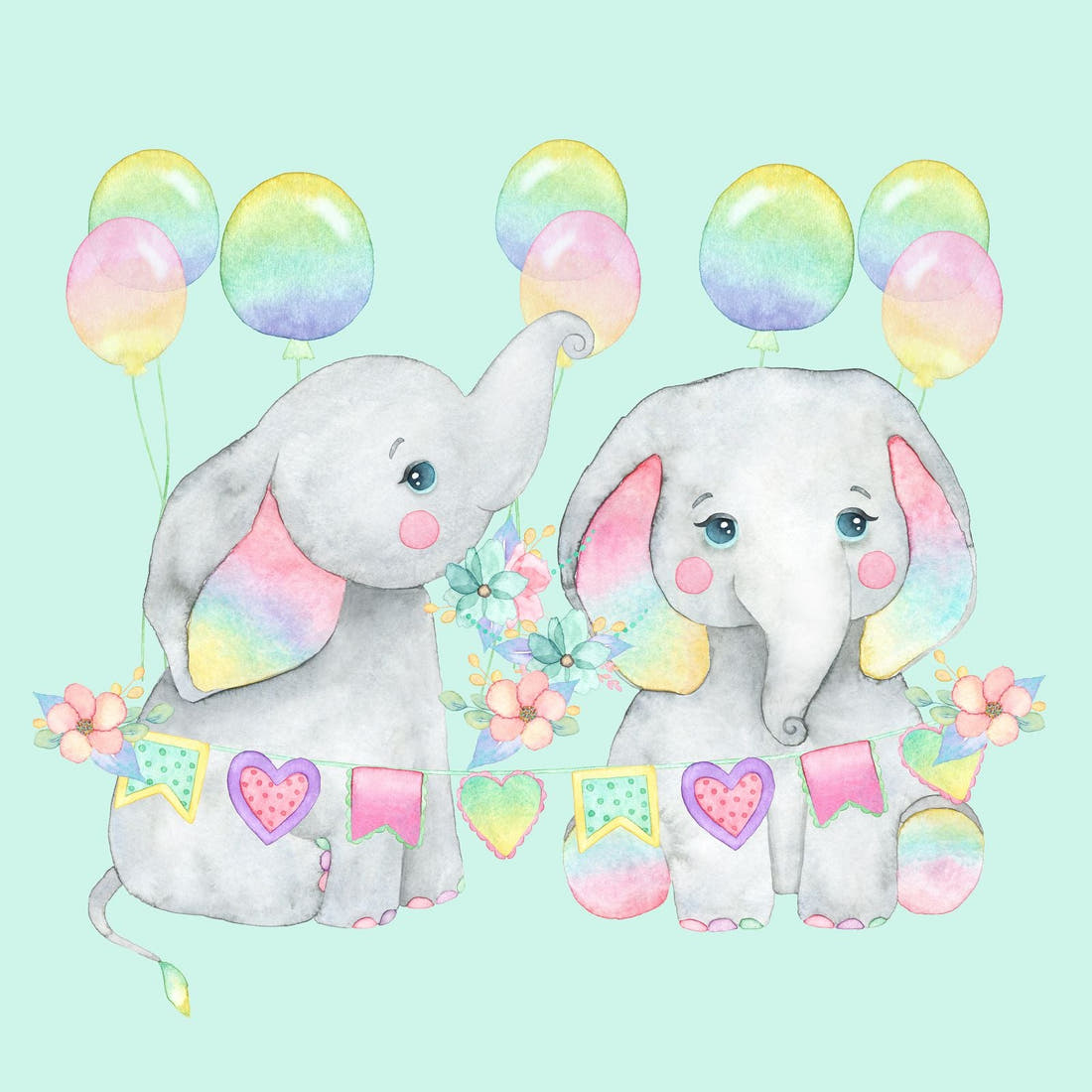 Design 998 Birthday Elephant Panel – full artwork close-up of the printed picture | Fabric by Missy Rose