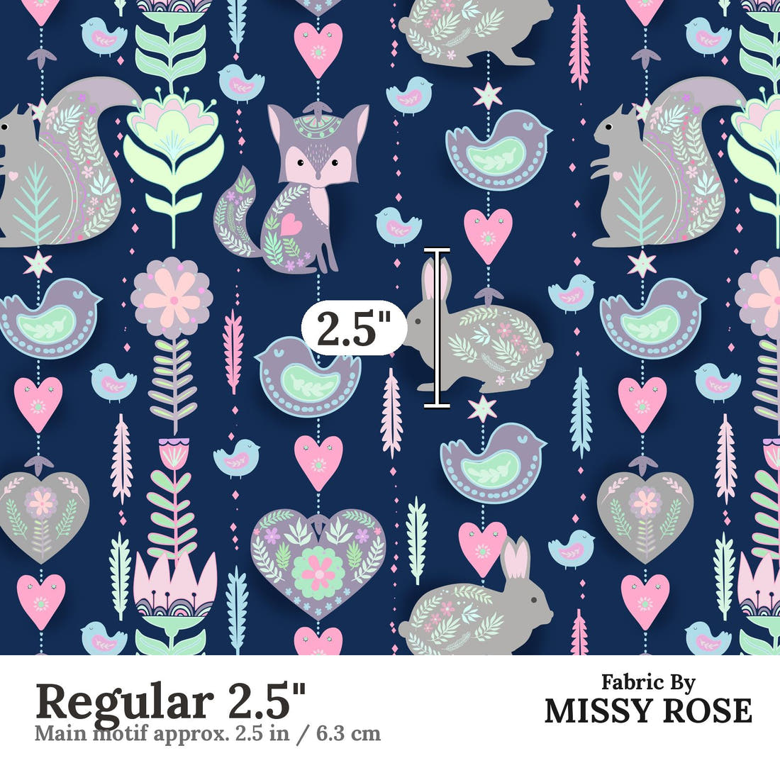 Design 999 Navy Bunny Fabric Regular 2.5 inch print scale guide | Fabric by Missy Rose