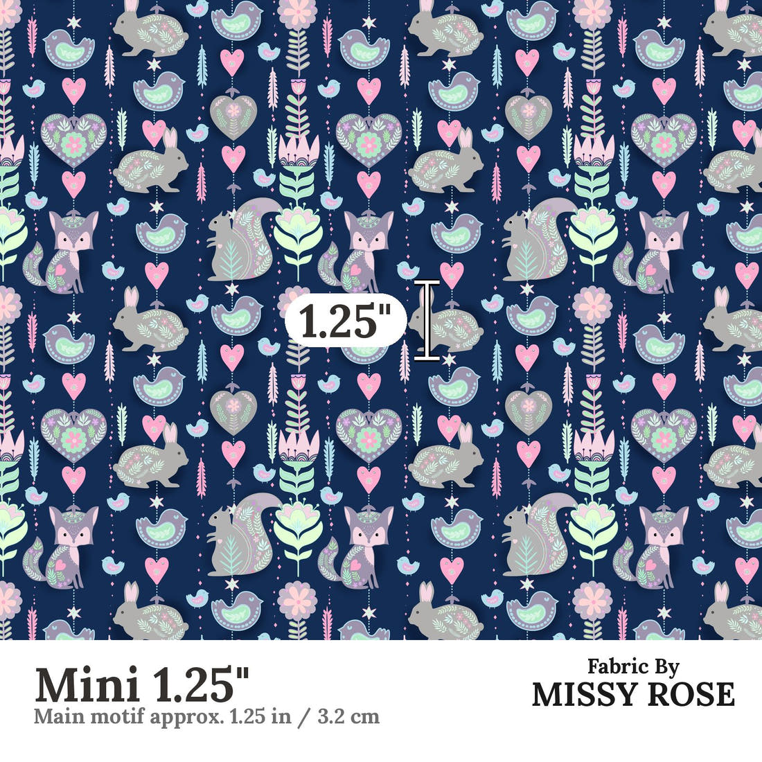Design 999 Navy Bunny Fabric Mini 1.25 inch print scale guide | Fabric by Missy Rose