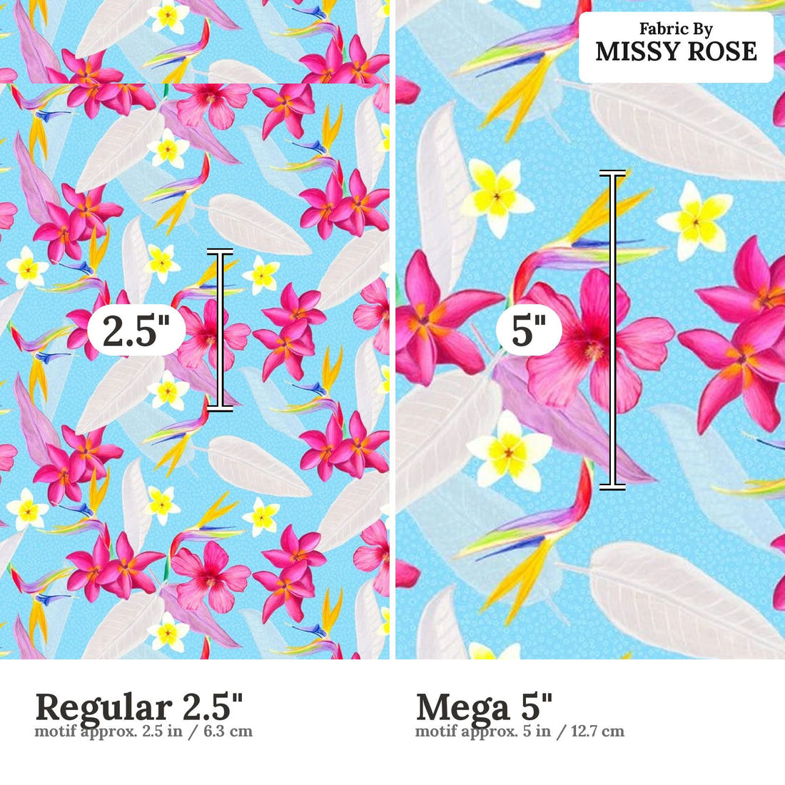 Girl and The Deep Blue Sea 01 Regular 2.5 inch vs Mega 5 inch print scale side by side | Fabric by Missy Rose