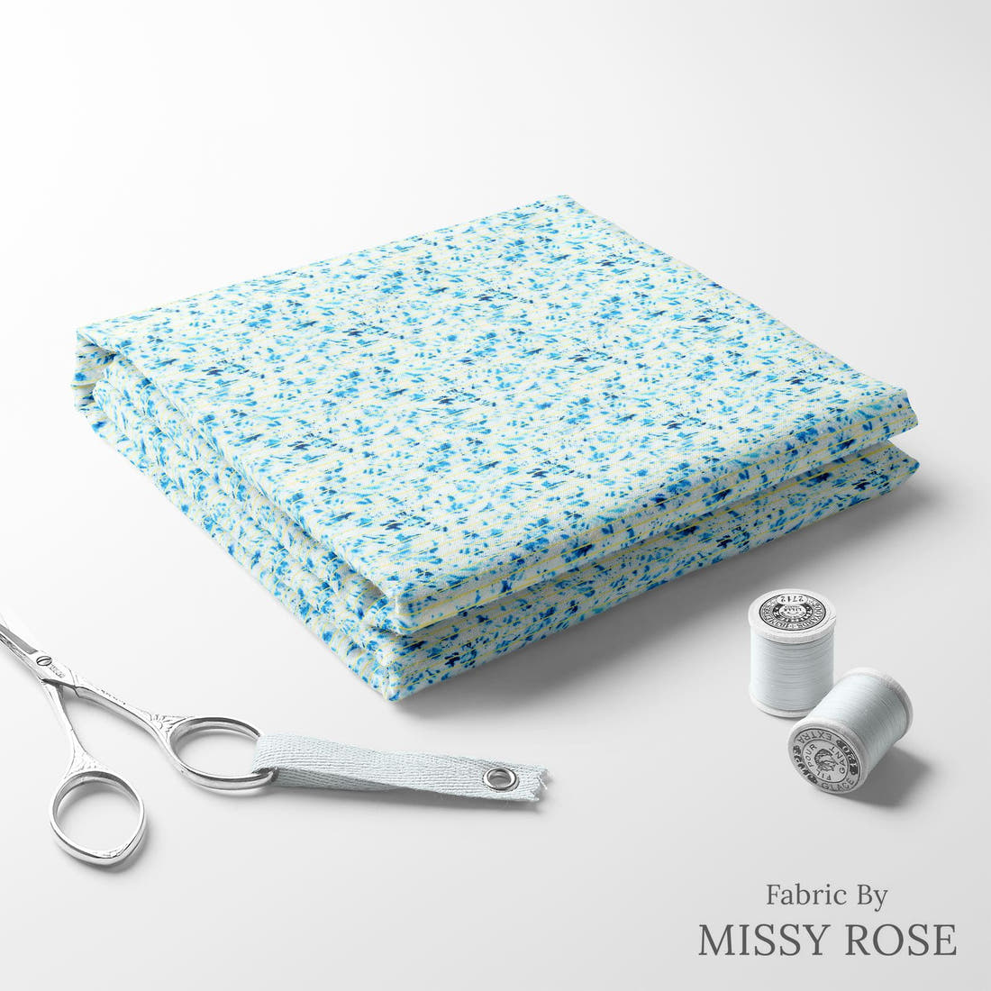 Girl and The Deep Blue Sea 02 folded fabric stack with matching thread - pre-order fabric Australia | Fabric by Missy Rose