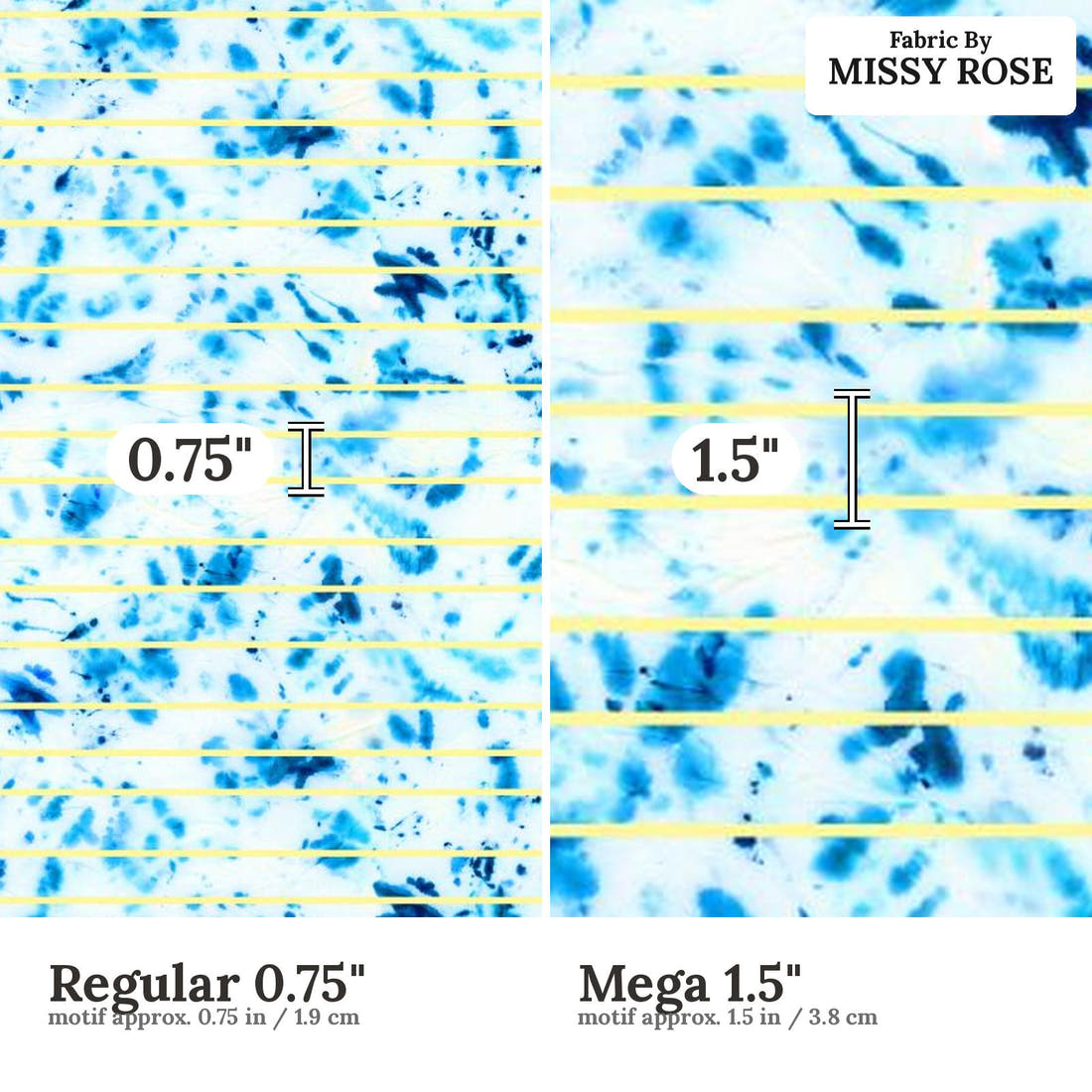 Girl and The Deep Blue Sea 02 Regular 0.75 inch vs Mega 1.5 inch print scale side by side | Fabric by Missy Rose