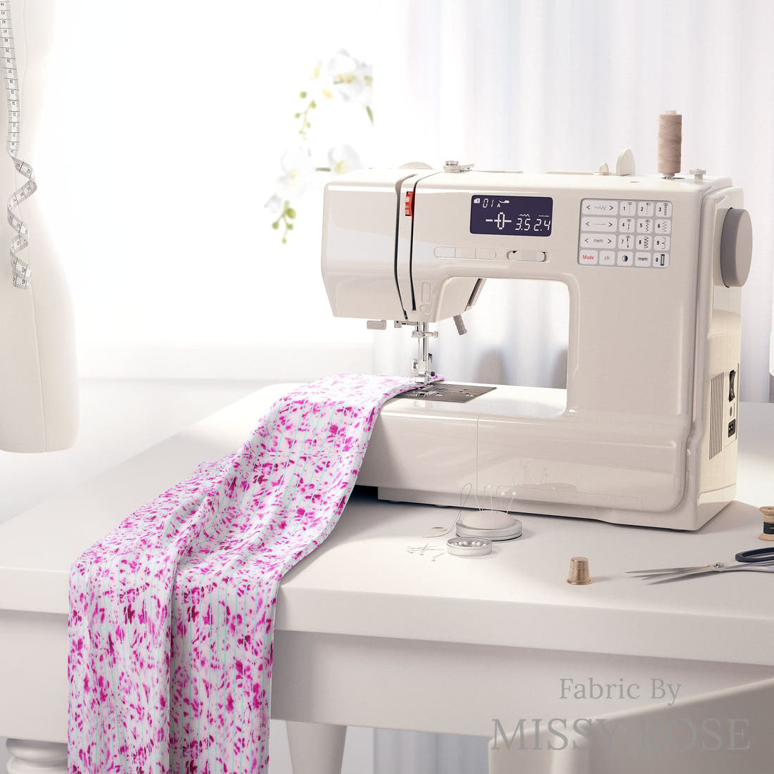 Girl and The Deep Blue Sea 03 fabric on a sewing machine - sew your own | Fabric by Missy Rose